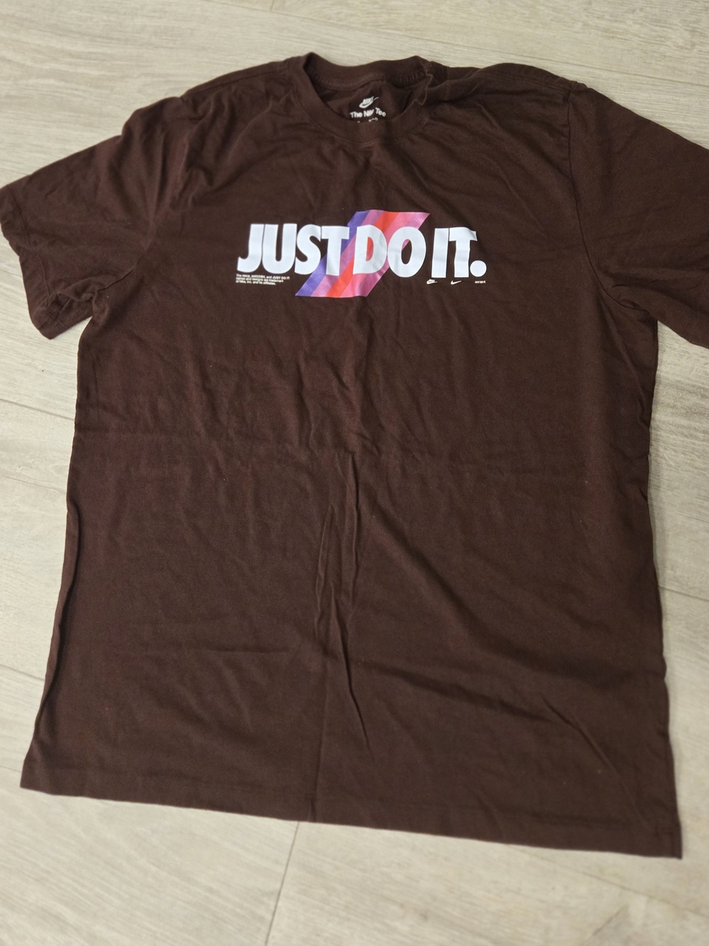 Nike Short-Sleeve 'Just Do It.' Graphic Tee in Brown with Multicolor Logo
